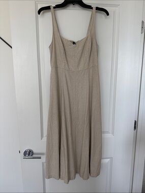 Sleeveless Beige Linen-Blend Maxi Dress